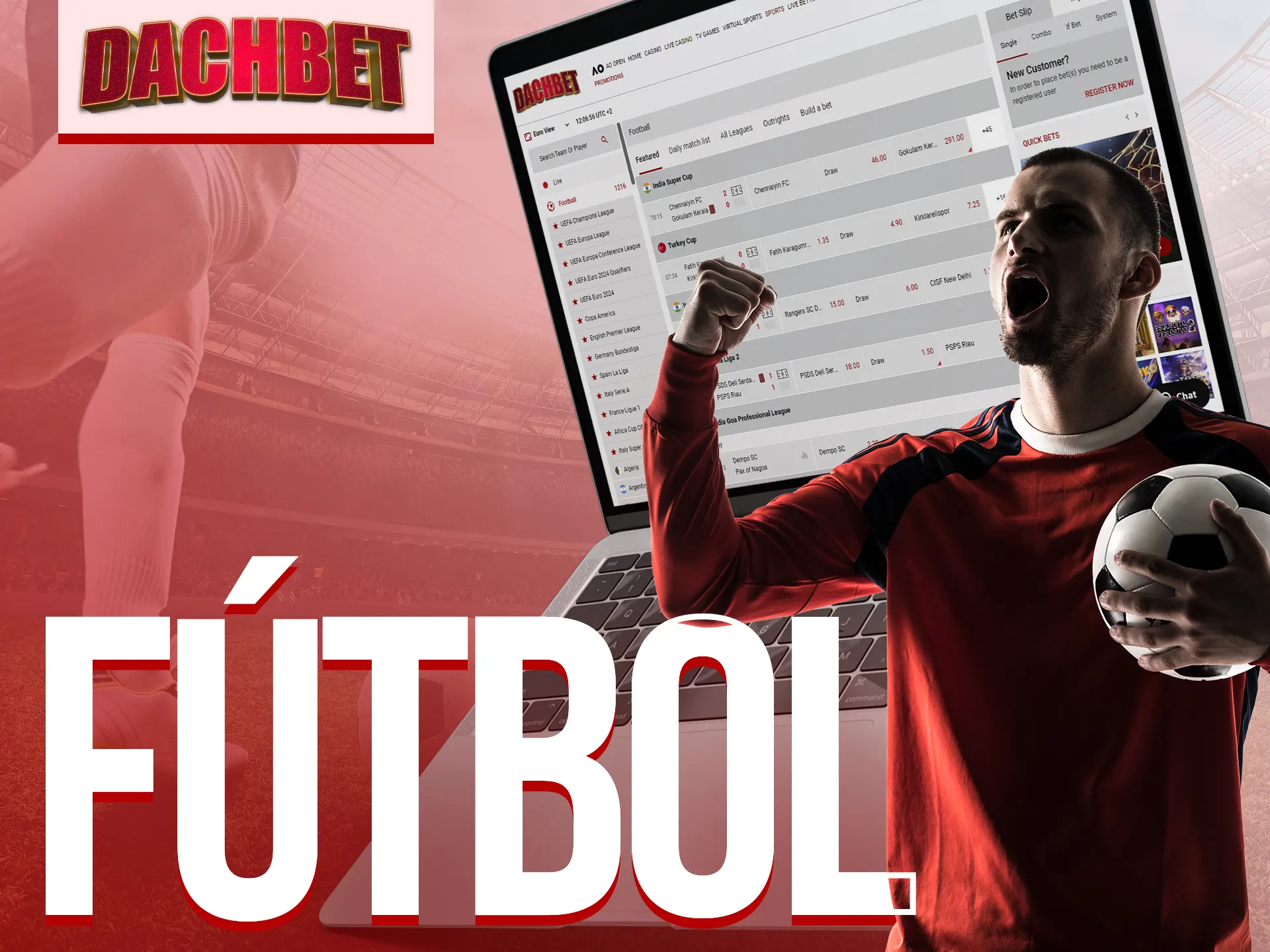 Dachbet tiene eventos de fútbol y cuotas competitivas.