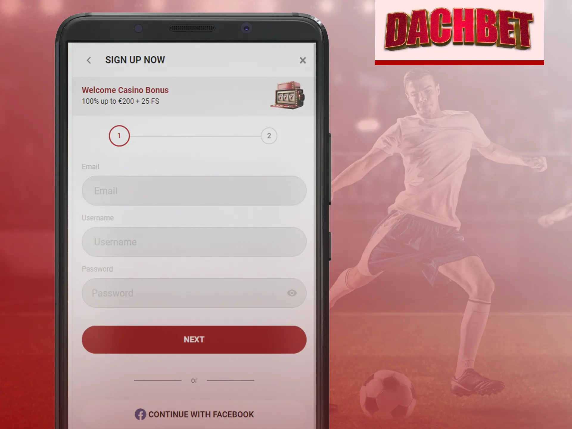 Registro fácil en la app móvil de Dachbet.